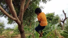 5 year old toddler climbs a rope that is 14 feet long in just 23 seconds in South India