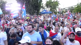 Cubans Demonstrate At Freedom Tower In Miami, US