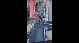 Drunk Russian man rides luggage belt at Sheremetyevo airport in Moscow