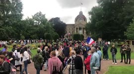Anti-vaccine pass demonstrators march with their children in Strasbourg, France