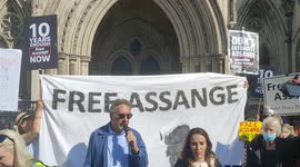 Stell Morris speaks outside Royal Courts of justice for Julian Assange extradition hearing