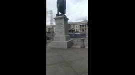Setting up the tent structure in Trafalgar Square for BMW Classics. A free open air classical concert being held on Sunday 15th August