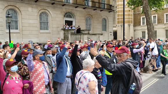 Gurkha veterans shout 'we want justice' at Whitehall protest