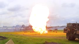 Pyrotechnics and military vehicles thrill crowds at battle reenactment in Yorkshire, UK