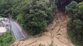 Dramatic aerial footage of mudslide after heavy rain in Hiroshima, Japan