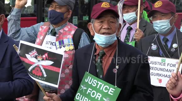 Gurkhas march on Downing street in support of hunger strikers demanding pensions equality