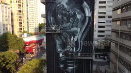 Graffiti made on the wall of a building by artist Eduardo Kobra in São Paulo, Brazil