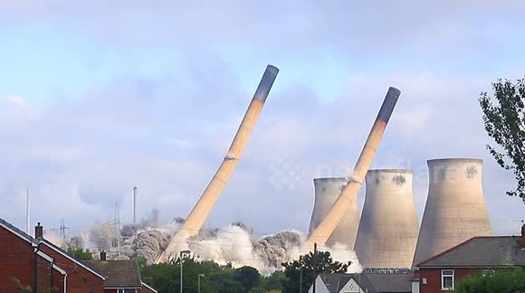 Landmark brought down by controlled explosives in Yorkshire,UK