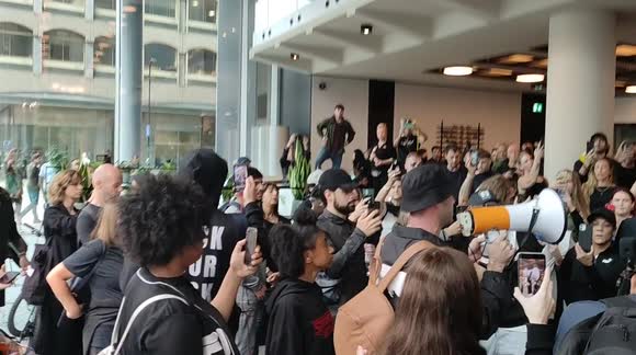 Dozens of anti-vaxers force their way into ITN building to vent fury at media coverage
