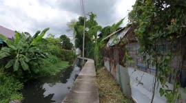 Nerve-wracking motorcycle ride along narrow canal pathway in Thailand
