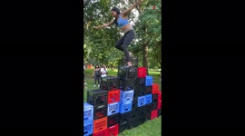 Woman attempts viral milk crate challenge and it goes very wrong