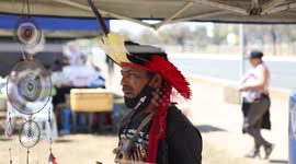 Indigenous groups stage demonstrations in front of the Supreme Court in Brasilia, Brazil