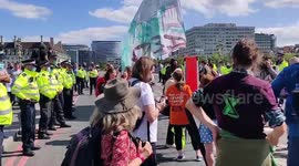 Extinction Rebellion anarchists protest on Westminster Bridge in London