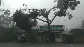 Powerful blistering winds slams into Indonesia while destroying dozen of homes and taking out trees and power