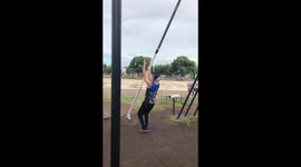The guy climbs on a horizontal bar in Durango, Mexico