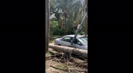 Parked car with broken glass after Hurricane Ida. New Orleans, LA, USA