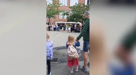 Watch the moment older students at a Danish school give nervous new starters a ‘Rockstars welcome’