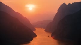 Sunset Over Xiling Gorge Of Yangtze River In Yichang, China