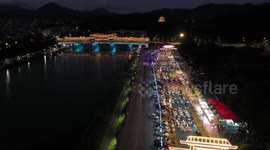 Night View On Lang Bridge In Ningbo, China