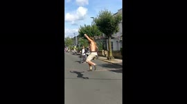 Tightrope walker at street party