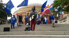 Musicians demonstrate before the Last Night of the Proms in London in campaign backed by Annie Lennox and Bob Geldof.