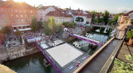 Slovenian daredevils create the world's first TRAMPOLINE BRIDGE!