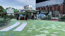 Anti-government protesters gather on bridge in Bangkok, Thailand
