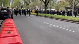 Police presence during construction workers protest in Melbourne, Australia