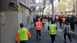 Protesters march through Melbourne's SBD, Australia in wake construction industry shutdown