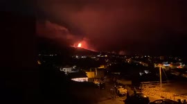 Night volcanic eruption on the island La Palma, Spain