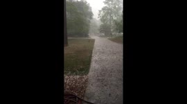 Intense hail storm, lights flickering