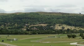 Army helicopter hovering over Cheltenham Racecourse