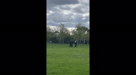 Victoria Police move in as small group of protesters gather at All Nations park in Northcote VIC, Australia