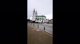 A satisfied dog accompanies its owner to work, Minsk, Belarus