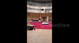 Training of aerial gymnasts with belts, Moscow