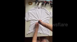 Tie-dye T-shirt with a fork and dyes