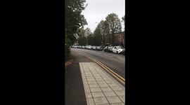 Gridlocked traffic as cars queue to buy petrol in north London's Cockfosters