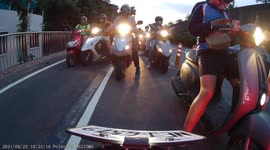 ACCIDENT / FAIL: Moped rider Tries to change lane at last second and rides into the side of another rider (Dashcam Video)