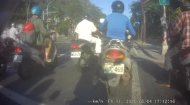 INSTANT KARMA: Pedestrian Crossing The Road On A Red Light Gets Hit By Accelerating Motorcycle (Dashcam Video)