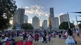 Brisbane, Australia, Riverfire 2021 - C-17A Globemaster military plane flying overhead