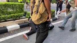 Protester injured during clashes with police in Bangkok, Thailand