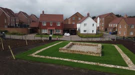 Roman temple foundations are reconstructed and put on display in Newington