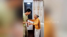 Grandmother laughs uncontrollably after being surprised by returning grandson in China