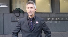 Dr Larch Maxey speaks outside Highbury Magistrates Court on day one of the Euston tunnellers Euston tunnellers trial, Highbury, London, UK