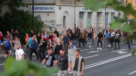 Peaceful demonstration against Covid-19 restrictions through Ljubljana, Slovenia