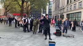 Street performer protests Westminster Council who called police to stop the performance