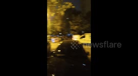 Damage to a water pipeline causes a boulevard street to partially close in Bucharest, Romania