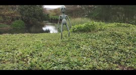 Alien discovered a quiet spot after a long trip during an overcast day