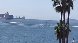 Cargo ships await entry in Long Beach, CA, USA