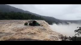 Torrential rains in South India caused flooding in a cascade and tourists are banned to visit the cascade